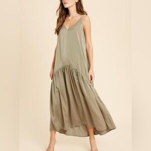 Olive green satin maxi dress
